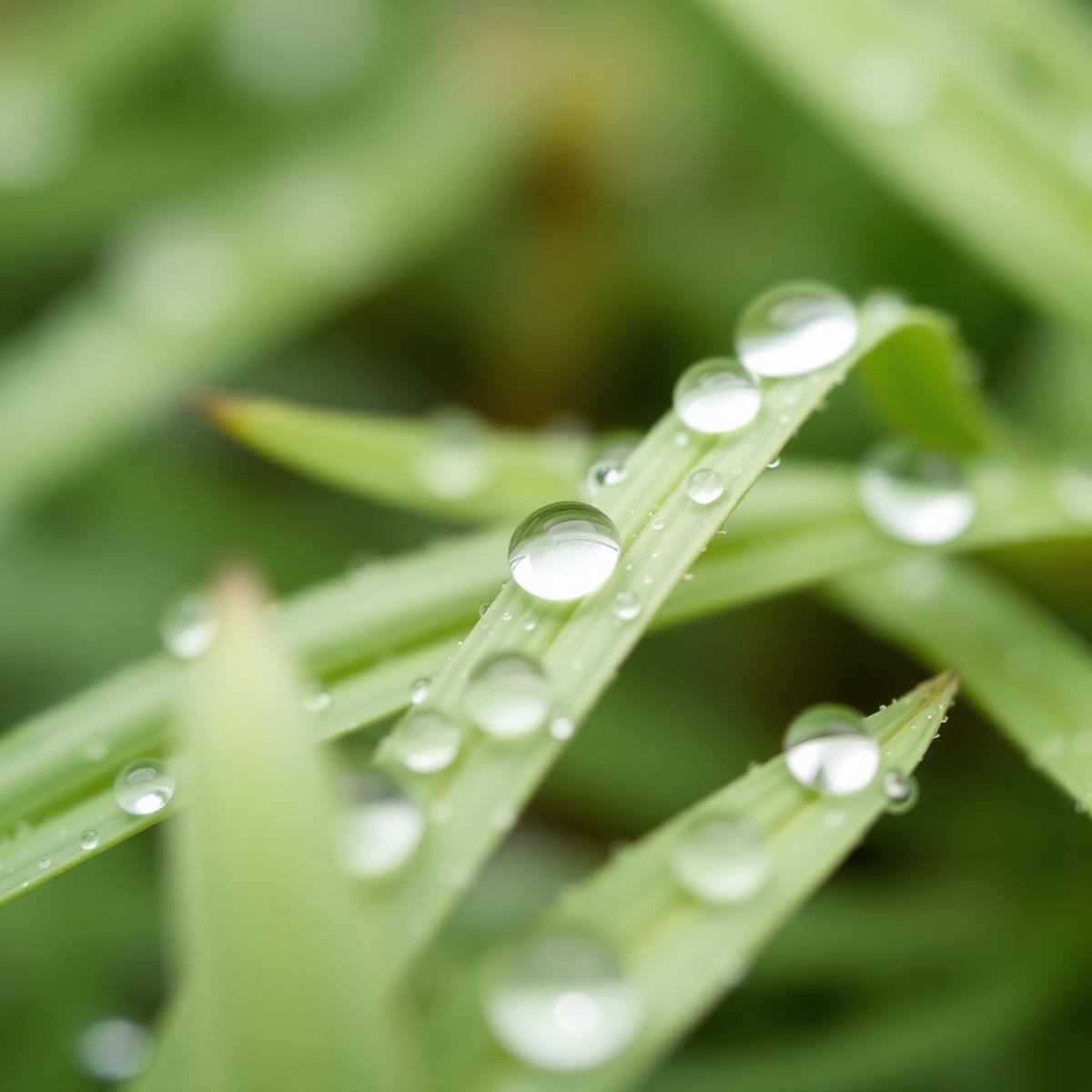 Dewdrops on green leaves